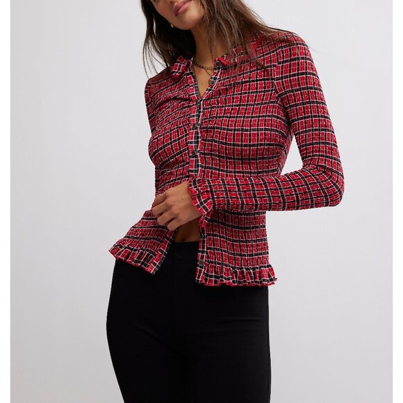 FREE PEOPLE Caught A Feeling Cardi / Red Combo - Picture 5 of 12